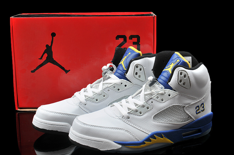 Air Jordan 5 Mens Shoes White/Blue/Yellow Online